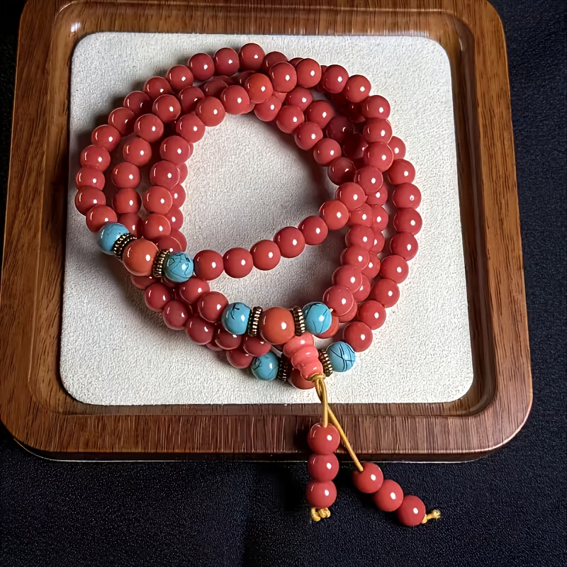 Ultra-Long 108-Bead Natural Stone Red Necklace